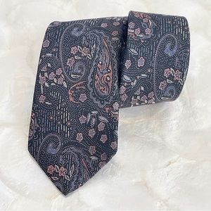 Jim Thompson Black Gray Pink Paisley Thai Silk Tie Skinny